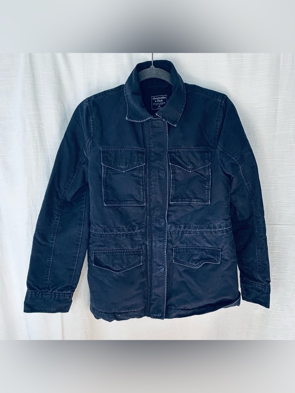 Abercrombie & Fitch 100% Cotton Navy Sherpa-Lined Field Jacket fisherman - Picture 2 of 6